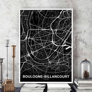 BOULOGNE-BILLANCOURT France carte affiche noir blanc ville natale ville impression moderne décor à la maison bureau décoration mur art dortoir chambre cadeau