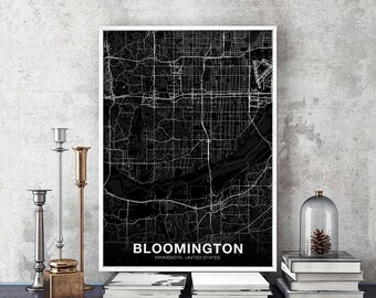 BLOOMINGTON Minnesota MN map poster black white Hometown City Print Modern Home Decor Office Decoration Wall Art Dorm Bedroom Gift
