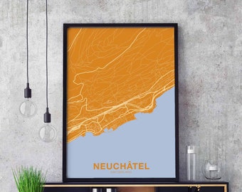 NEUCHATEL Switzerland Schweiz Suisse map poster color Hometown City Print Modern Home Decor Office Decoration Wall Art Dorm Bedroom Gift