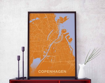 COPENHAGEN Denmark poster color Hometown City Print Modern Home Decor Office Decoration Wall Art Dorm Bedroom Gift