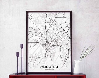 CHESTER Great Britain UK map poster Hometown City Print Modern Home Decor Office Decoration Wall Art Dorm Bedroom Gift