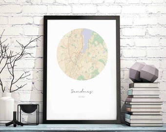 SANDNES Norway map poster wall decor design modern minimal nordic travel bedroom home art vintage retro dorm nursery housewarming