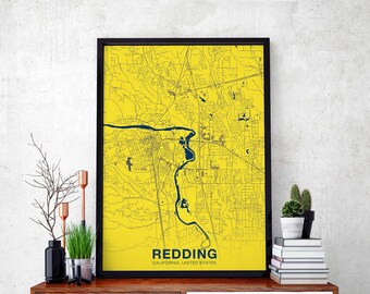 REDDING California CA USA poster color Hometown City Print Modern Home Decor Office Decoration Wall Art Dorm Bedroom Gift
