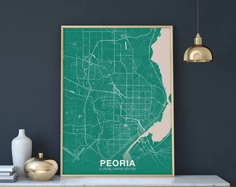 PEORIA Illinois IL USA poster color Hometown City Print Modern Home Decor Office Decoration Wall Art Dorm Bedroom Gift