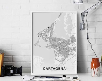 CARTAGENA Colombia map poster black white Hometown City Print Modern Home Decor Office Decoration Wall Art Dorm Bedroom Gift