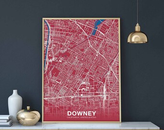 DOWNEY California CA US map poster color Hometown City Print Modern Home Decor Office Decoration Wall Art Dorm Bedroom Gift