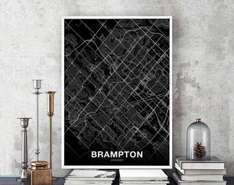 BRAMPTON Canada map poster black white Hometown City Print Modern Home Decor Office Decoration Wall Art Dorm Bedroom Gift