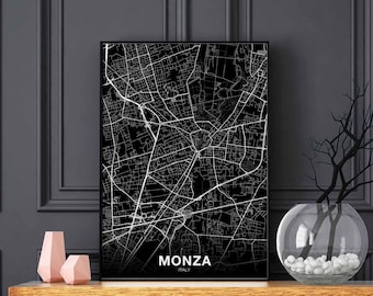 MONZA Italy map poster black white Hometown City Print Modern Home Decor Office Decoration Wall Art Dorm Bedroom Gift