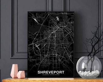 SHREVEPORT Louisiana LO USA map poster black white Hometown City Print Modern Home Decor Office Decoration Wall Art Dorm Bedroom Gift