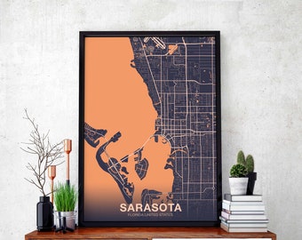 SARASOTA Florida FL USA poster color Hometown City Print Modern Home Decor Office Decoration Wall Art Dorm Bedroom Gift
