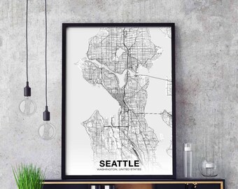 SEATTLE Washington WA USA map poster black white Hometown City Print Modern Home Decor Office Decoration Wall Art Dorm Bedroom Gift