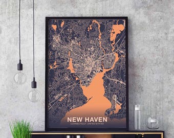 NEW HAVEN Connecticut CT us map poster color Hometown City Print Modern Home Decor Office Decoration Wall Art Dorm Bedroom Gift