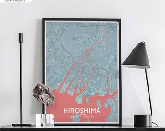 HIROSHIMA Japan map poster black white Hometown City Print Modern Home Decor Office Decoration Wall Art Dorm Bedroom Gift