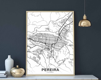 PEREIRA Colombia map poster black white Hometown City Print Modern Home Decor Office Decoration Wall Art Dorm Bedroom Gift