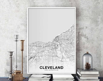 CLEVELAND Ohio OH USA map poster black white Hometown City Print Modern Home Decor Office Decoration Wall Art Dorm Bedroom Gift