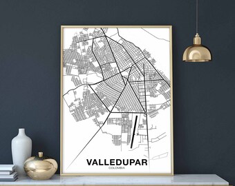 VALLEDUPAR Colombia map poster black white Hometown City Print Modern Home Decor Office Decoration Wall Art Dorm Bedroom Gift