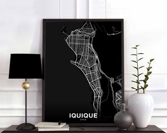 IQUIQUE Chile map poster black white Hometown City Print Modern Home Decor Office Decoration Wall Art Dorm Bedroom Gift