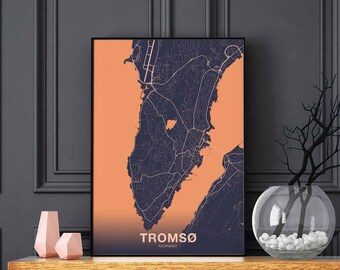 TROMSO  Norway Norge map poster color Hometown City Print Modern Home Decor Office Decoration Wall Art Dorm Bedroom Gift