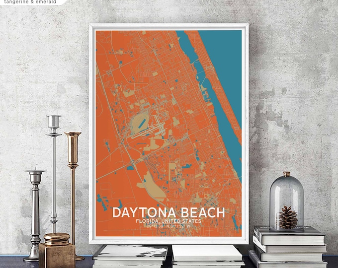 Featured listing image: DAYTONA BEACH Florida USA map poster black white Hometown City Print Modern Home Decor Office Decoration Wall Art Dorm Bedroom Gift