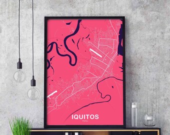IQUITOS Peru map poster color Hometown City Print Modern Home Decor Office Decoration Wall Art Dorm Bedroom Gift