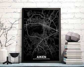 AIKEN South Carolina SC USA map poster black white Hometown City Print Modern Home Decor Office Decoration Wall Art Dorm Bedroom Gift