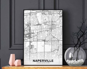 NAPERVILLE Illinois IL US map poster black white  Hometown City Print Modern Home Decor Office Decoration Wall Art Dorm Bedroom Gift