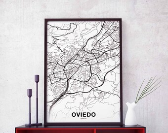 OVIEDO Spain map poster black white Hometown City Print Modern Home Decor Office Decoration Wall Art Dorm Bedroom Gift