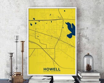 HOWELL Michigan MI USA map poster color Hometown City Print Modern Home Decor Office Decoration Wall Art Dorm Bedroom Gift