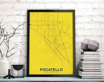 POCATELLO Idaho ID USA map poster color Hometown City Print Modern Home Decor Office Decoration Wall Art Dorm Bedroom Gift