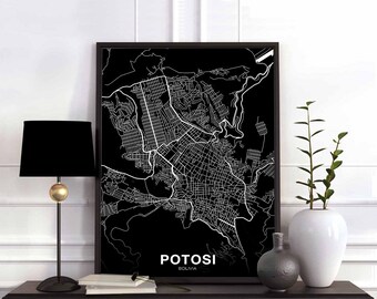 POTOSI Bolivia map poster black white Hometown City Print Modern Home Decor Office Decoration Wall Art Dorm Bedroom Gift