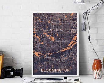 BLOOMINGTON Minnesota MN US map poster color Hometown City Print Modern Home Decor Office Decoration Wall Art Dorm Bedroom Gift