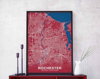 ROCHESTER New York NY US map poster color Hometown City Print Modern Home Decor Office Decoration Wall Art Dorm Bedroom Gift