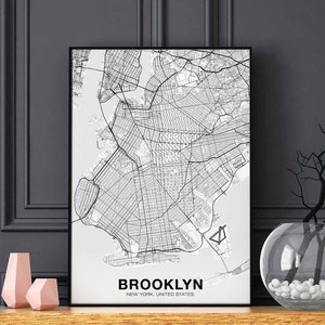 BROOKLYN New York NY USA carte affiche noir blanc ville natale ville impression moderne décoration maison bureau décoration mur art dortoir chambre cadeau