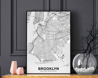 BROOKLYN New York NY USA map poster black white Hometown City Print Modern Home Decor Office Decoration Wall Art Dorm Bedroom Gift