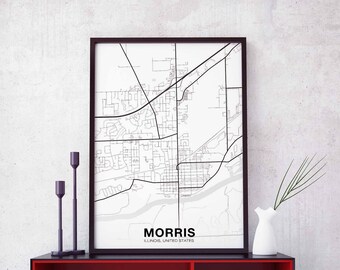 MORRIS Illinois IL USA map poster Hometown City Print Modern Home Decor Office Decoration Wall Art Dorm Bedroom Gift