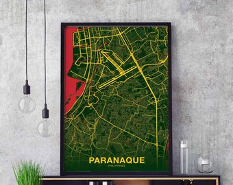 PARANAQUE Philippines map poster color Hometown City Print Modern Home Decor Office Decoration Wall Art Dorm Bedroom Gift