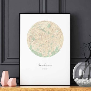 Póster de mapa de AACHEN Alemania, decoración de pared, diseño moderno, minimalista, nórdico, para viajes, dormitorio, hogar, arte vintage, retro, dormitorio, guardería, inauguración de la casa