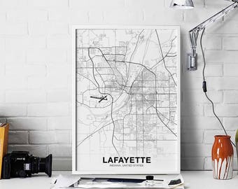 LAFAYETTE Indiana IN USA map poster black white Hometown City Print Modern Home Decor Office Decoration Wall Art Dorm Bedroom Gift