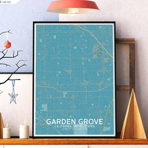 GARDEN GROVE California usa carte poster noir blanc décoration murale design chambre de voyage scandinave moderne minimaliste pendaison de crémaillère