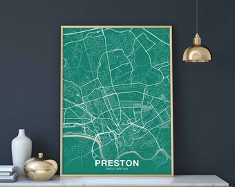 PRESTON Great Britain UK map poster color Hometown City Print Modern Home Decor Office Decoration Wall Art Dorm Bedroom Gift