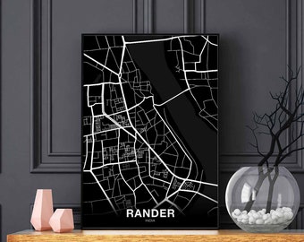 RANDER India map poster black white Hometown City Print Modern Home Decor Office Decoration Wall Art Dorm Bedroom Gift
