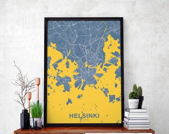 HELSINKI Finland map poster color Hometown City Print Modern Home Decor Office Decoration Wall Art Dorm Bedroom Gift