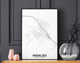 HIDALGO Mexico map poster Hometown City Print Modern Home Decor Office Decoration Wall Art Dorm Bedroom Gift