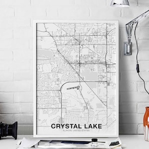 CRYSTAL LAKE illinois il USA karte karte Poster schwarz weiß Hometown City Print Modernes Wohndekor Büro Dekoration Wand Kunst Wohnheim Schlafzimmer Geschenk