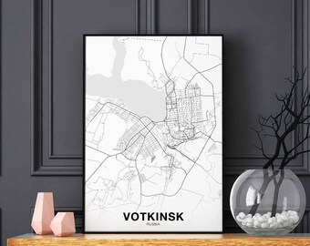 VOTKINSK Russia map poster Hometown City Print Modern Home Decor Office Decoration Wall Art Dorm Bedroom Gift