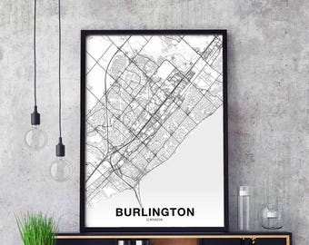 BURLINGTON Canada map poster Hometown City Print Modern Home Decor Office Decoration Wall Art Dorm Bedroom Gift