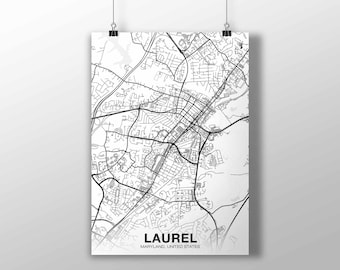 LAUREL Maryland MD USA map poster black white Hometown City Print Modern Home Decor Office Decoration Wall Art Dorm Bedroom Gift