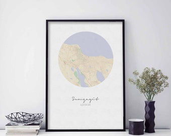 SUMGAIT Sumgayit Azerbaijan map poster wall decor design modern minimal nordic travel bedroom home art vintage retro dorm nursery