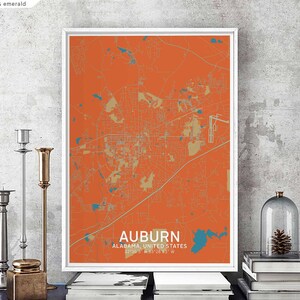 AUBURN Alabama USA carte affiche noir blanc ville natale ville impression moderne décor à la maison bureau décoration mur art dortoir chambre cadeau