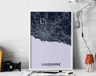 LAUSANNE Switzerland poster color Hometown City Print Modern Home Decor Office Decoration Wall Art Dorm Bedroom Gift